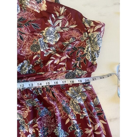 Meri Skye Dress 4X Plus Sleeveless Sheath Burgundy Floral Midi Stretch Office - Picture 9 of 10